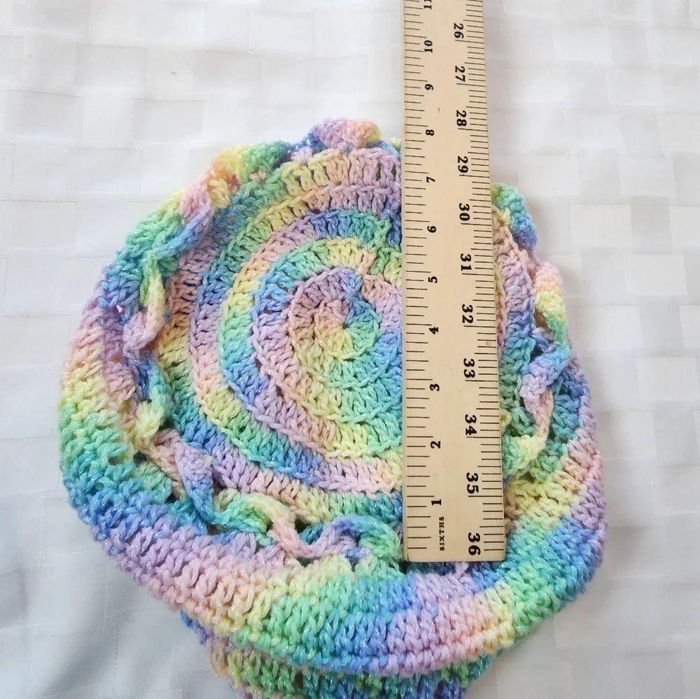 Hand Crochet Multi Color Hanging Basket With Hook New